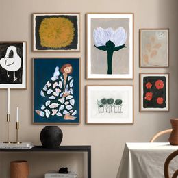 Canvas schilderen fijne kleine dag zwaan bloem Noordse abstracte bomen posters muurkunst voor foto slaapkamer woonkamer thuis decor wo6