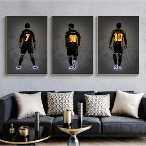 Canvas Schilderij Voetbal Ster Uniform Nummer Neon Posters Canvas Print Abstracte Kunst Muur Decor Foto voor Living Boy's Room Home Decor Wo6