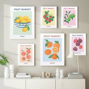 Canvas schilderen fruitmarkt oranje citroen cartoon abstract fruit posters en prints Noordse muur kunst keuken huis eetkamer decor geen frame wo6