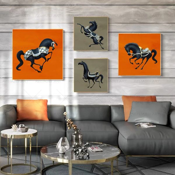Peinture sur toile Affiches et imprimés de cheval noir amusant Pictures d'art mural pour chambre à coucher pour la chambre à coucher moderne décor