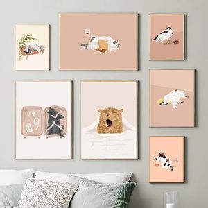 Canvas Schilderij Grappige Kat Drink Wijn Pizza Poster Muur Ctue Animal Posters En Prints Nordic Wall Art Pictures For Living Kawaii Room Decor Wo6