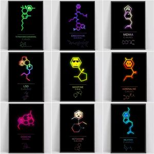 Canvas schilderen grappige neon chemische cafeïne oxytocine grappige dopamine lijn posters print muur kunst foto's voor woonkamer slaapkamer home decor wo6