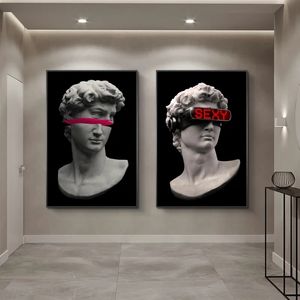 Peinture sur toile Sculpture drôle de David avec des lunettes VR Wall Art David Affiches et imprime des images pour le salon Home Decor Wall w06