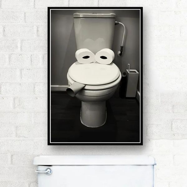 Toile peinture drôle toilette noir et blanc salle de bain humour affiche mur Art grenouille Closestool imprime toilettes décor peinture pour salle de bain w06