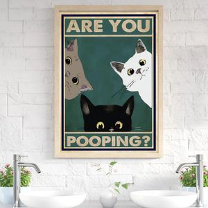 Canvas schilderen grappige toiletcitaat ben je poepen kunst muur afdrukken schattige zwarte witte kat poster en prints retro toilet badkamer wasruimte home decor geen frame wo6