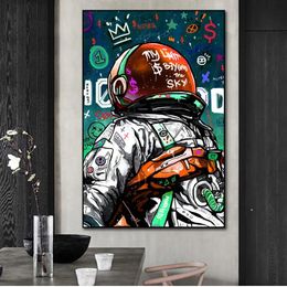 Canvas schilderen graffiti populair mijn limiet is Beyond the Sky Cartoon astronaut poster print wall art picture voor huis woonkamer jongens slaapkamer decor geen frame wo6