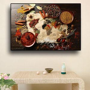 Pintura en lienzo de granos, especias, cocina, carteles escandinavos e impresiones, arte de pared, imagen de comida para sala de estar, decoración del hogar, Cuadros sin marco