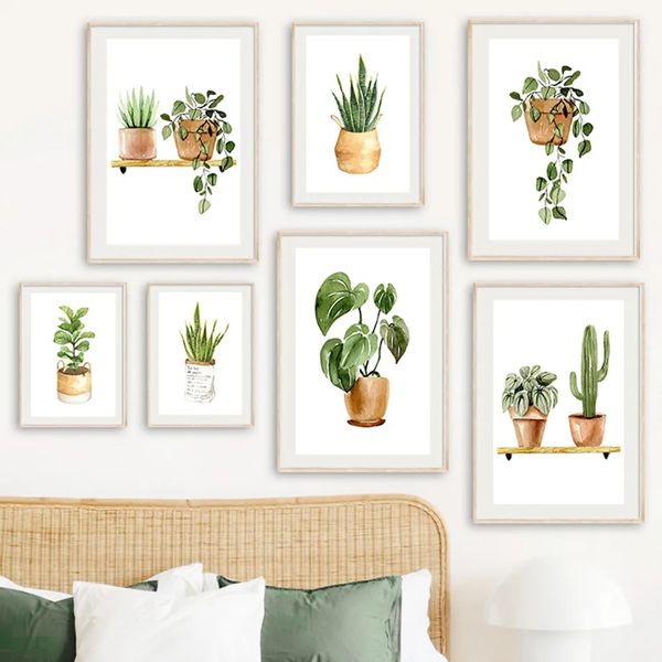 Peinture sur toile plantes vertes Cactus tigre Art mural affiches et impressions de Style nordique photos murales pour salon chambre décor sans cadre Wo6