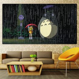 Canvas schilderen Hayao Miyazaki Totoro Rainy Day Print Japanse Cartoon Animation Art Poster Moderne muurfoto voor woonkamer