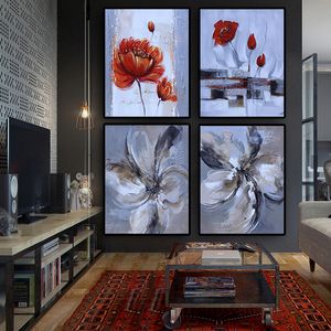 Canvas schilderen hd print moderne rode papavers witte bloem abstracte olieverf op canvas pop kunst muur foto voor woonkamer sofa cuadros decor