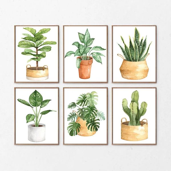 Toile peinture maison plante Cactus verdure plante Monstera feuille affiche mur Art photo salon chambre décor à la maison sans cadre Wo6