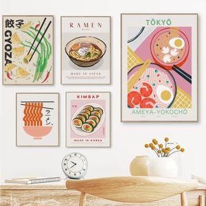 Canvas schilderen Japanse eten sushi dumpling muur kunst prints grappige ramen noedels poster canvas foto's voor woonkamer huis roze keuken decor geen frame wo6