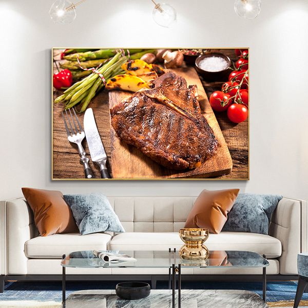 Pintura en lienzo de cocina, variedad de Cuadros de carne, carteles escandinavos e impresiones, arte de pared, imagen de comida, decoración del hogar para sala de estar