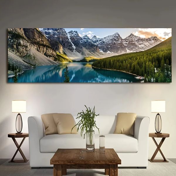 Pintura de lienzo Lago Forest Mountain Painery Painting Dusk Sunset Landset Landset Arte de pared Decoración para la sala de estar Decoración del hogar