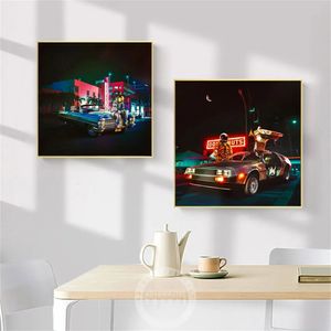 Canvas Schilderij Moderne Astronaut Ruimte Neon Sign Huis Auto Poster Wall Art Abstract Print Foto Woonkamer Jongens Slaapkamer Bar Home decor Geen Frame Wo6