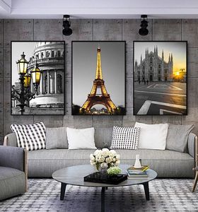 Canvas schilderen moderne gebouw landschap muur kunst foto's schilderijen Paris Eiffeltoren poster voor woonkamer muur decoratief huisdecoratie