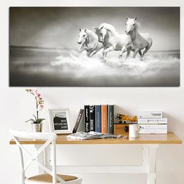 Canvas schilderen moderne witte paarden die in rivierolie schilderen HD -print op canvas poster muur pop kunstfoto voor woonkamer sofa cuadros
