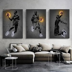 Peinture sur toile Style néon, imprimés abstraits, Art mural, joueur de basket-ball, affiches étoiles, images Pop Art, Bar, chambre d'homme, décoration murale sans cadre Wo6