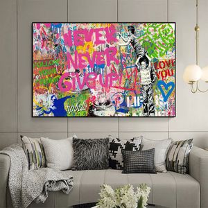 Canvas Schilderij Geef Nooit Op Motiverende Abstracte Posters Prints Muur Graffiti Art Pictures voor Woonkamer Muur Decor Cuadros GEEN FRAME