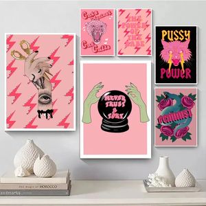 Pintura de lona Pink Girl Power Art Wall Arts Impresiones Regalo de chicas Modern Feminist Fashion Partters Fotografías de la sala de estar Decoración de dormitorios sin marco Wo6