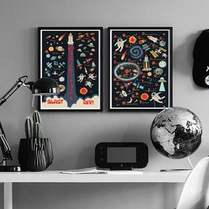 Peinture sur toile fusée spatiale astronaute chambre d'enfant impression d'art mural système solaire nordique planète affiche soleil mur photos garçon enfants chambre salon décor cadeau sans cadre Wo6