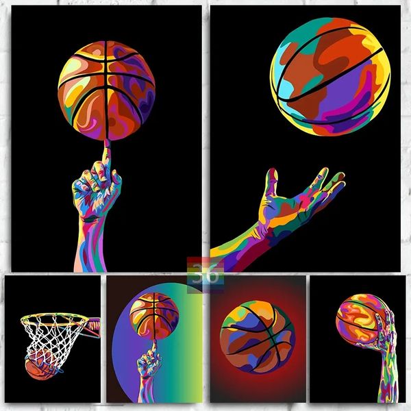 Canvas Pintura deportiva baloncesto pop art color de baloncesto abstracto y estampados Arte de pared Morden Pop Art Wall Boys Decoración de sala de estar Wo6