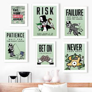 Canvas schilderen aandelenmarkt handel geld risico risico's monopolie game posters en prints wall art negische muurfoto's voor woonkamer gaming kamer decor wo6