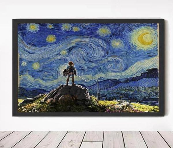 Toile peignant la légende de la Zelda Affiche van Gogh Starry Night Pictures Anime Japonais Mur Art Art salon Décor Home Deco8167009