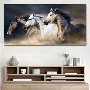 Toile Peinture Trois Noir Et Blanc Running Horse Moderne Sans Cadre Mur Art Affiches Photos Décoration Pour La Maison Bureau PAS DE CADRE