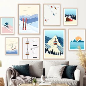 Peinture sur toile Vintage Snowboard Art mural minimaliste Ski neige montagne affiches et impressions photos murales pour salon chambre décor Wo6