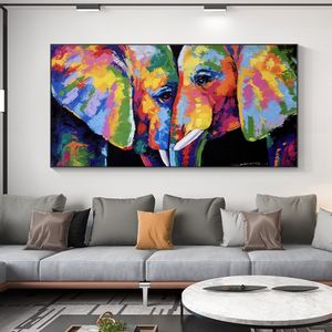 Canvas Schilderij Wall Art Posters En Prints Abstract Twee Kleurrijke Olifanten Kleurrijke Dieren Muur Foto's Voor Woonkamer Decor