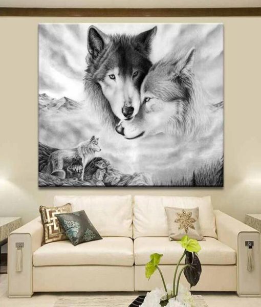 Pintura en lienzo, carteles e impresiones de pared, imágenes artísticas de lobo blanco y negro para decoración de sala de estar, comedor, restaurante el Home3314521