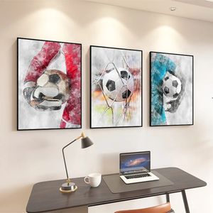 Canvas schilderen aquarelvoetbal Wall Art Inspirational Sports Posters Home Boy's Room Decor Mural Pictures Print Artwork Gift No Frame WO6