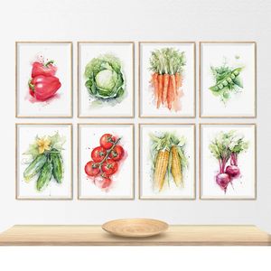 Canvas schilderen aquarel groenten muur kunst foto's voedsel botanische posters en prints woonkamer keuken huisdecoratie geen frame wo6