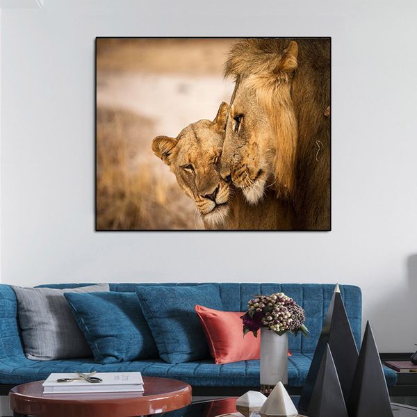 Toile de peinture sur toile avec Lion sauvage d'afrique, fils d'animaux, affiches et imprimés de paysage scandinave, tableau d'art mural pour salon