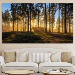 Canvas Schilderij Bos Zon Kyoto Japan Posters en Prints Boslandschap Scandinavische Muur Kunst Foto voor Woonkamer Cuadros