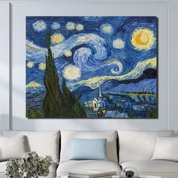 Peintures sur toile Vincent Van Gogh ciel étoilé, reproduction d'art célèbre, décoration de la maison, imprimés, affiche d'art mural sans cadre 152T