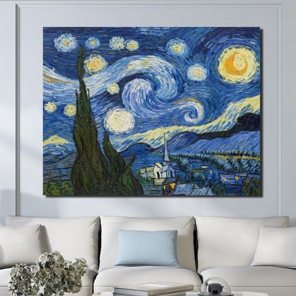 Peintures sur toile Vincent Van Gogh ciel étoilé, reproduction d'art célèbre, décoration de la maison, imprimés, affiche d'art mural sans cadre 261U