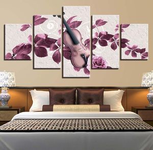 Canvas foto's voor woonkamer kader 5 stuks roze paarse bloemen en viool schilderijen home decor HD prints poster muur kunst9382935