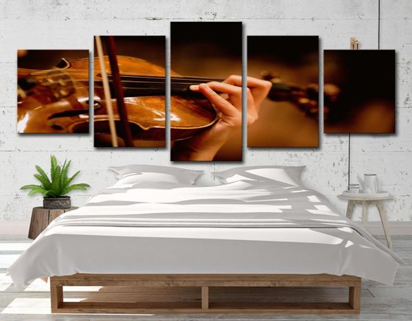 Toile photos décor à la maison mur Art 5 pièces peintures de violon pour salon impressions HD instruments de musique affiches 1467517