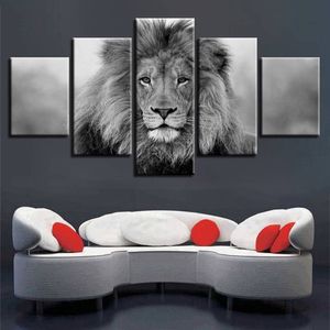 Canvasfoto's Modulaire muurkunst 5 stuks Dierenleeuw Schilderij Woonkamer HD Prints Zwart-wit Poster Home DecorGeen frame199T