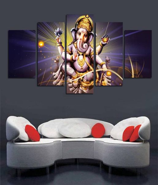 Toile Photos Mur Art HD Impressions 5 Pièces Ganesha Peintures Modulaire Salon Éléphant Tête Dieu Affiche Décor À La Maison No Frame1144168