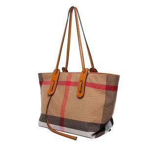 Canvas plaid handtas grote capaciteit tote boodschappentas textuur een schouder dames designer satchels hamdbags 220630