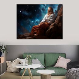 Canvas poster Jezus kijk in de eindeloze hemel Hd foto print schilderij voor woonkamer muur decor