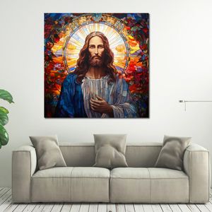 Canvas Poster Foto Foto Print Abstract Jezus Christus Gebrandschilderd glas ingelijst schilderij voor woonkamer wanddecoratie