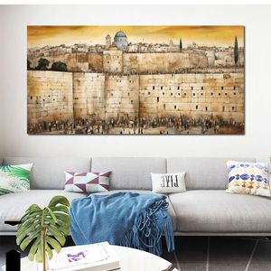 Póster en lienzo, foto impresa, escena de oración de la pared occidental en Jerusalén, pintura enmarcada para decoración para las paredes del salón