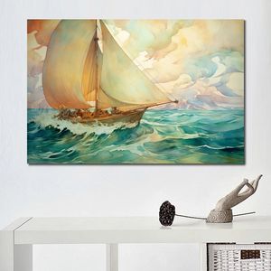Affiche en toile avec Photo imprimée, voilier en bois, voile sur les mers, peinture encadrée pour décoration murale de salon