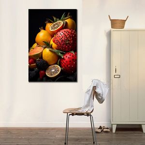 Canvas Poster Stilleven Fruit Aardbei Banaan Oranje Picture Art Print voor New House Kitchen Wall Decor