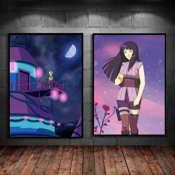 Carteles de lona Natuto Hyuga Hinata Pegatizas de pared Decoración del dormitorio para niños Regalos de Navidad Regalos Modular Clásico