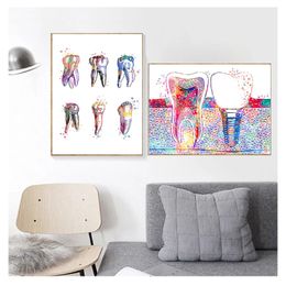 Canvas print tandarts muur kunst schilderij medicijn hygi￫nist poster tand aquarel kliniek kliniek decor tandheelkundige kunst tand implantaat woo